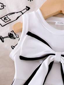 Infant/Toddler Girls' Knitted Crew Neck Sleeveless Big Bowknot Ivory Dress, Summer White Fashion Elegant Soft Little Dress - White - View 8