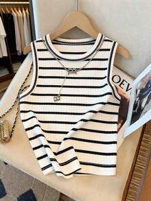 GlowEve Women's Casual Striped Fitted Tank Top, Summer - Multicolor - View 3