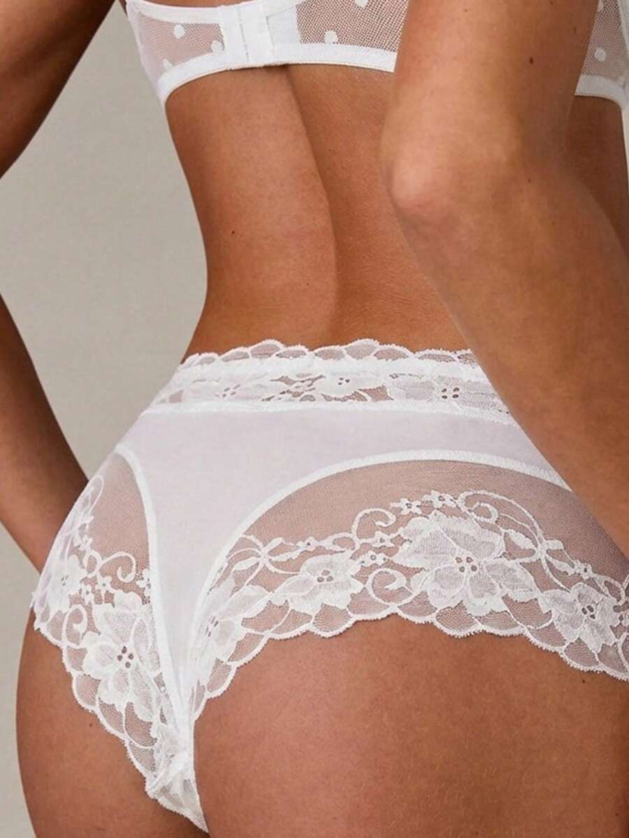 SHEIN BAE 1 pieza Braga de mujer de color liso sencillo con parche de encaje - Blanco - Ver 1