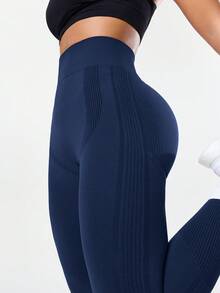 Easithlete Easithlete 女士纯色高腰休闲健身紧身裤 - 藏蓝色 - 查看 6