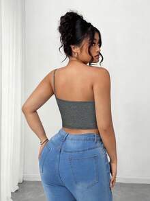Elenzga Plus Size Women's Sexy Solid Color One Shoulder Top, Summer - Grey - View 2