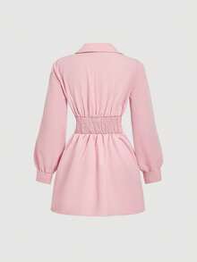 SHEIN MOD 黑色长袖女式连衣裙，商务女装 - 粉色 - 查看 2