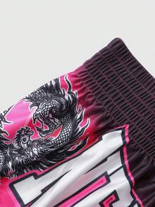 ROMWE MEN Street Life 男士街头字母龙纹印花弹力腰带拳击短裤 - 玫紅色 - 查看 6