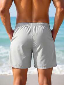 Zalmeno Men's Casual Drawstring Waist Beach Shorts, Summer - Light Grey - View 2