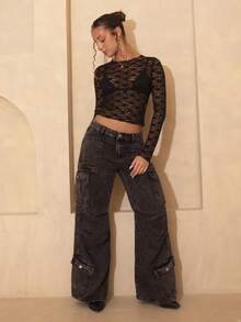 juhmazzocco Women's Simple Front Button Pocket Casual Cargo Jeans, Daily Leisurewear - Grey - View 6