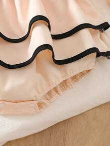 女婴优雅甜美风荷叶边蝴蝶结装饰无袖多层连体衣，轻盈柔软透气，飘逸舒适，适合日常穿着和可爱拍照，春夏时尚套装 - 杏色 - 查看 6