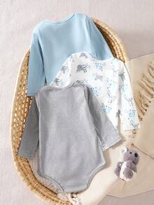 3 Pack Baby Boy Clothes Infant Toddler Boy Outfit Sets Casual Cute Koala Sloth Graphic Printed Long Sleeve Round Neck Soft Thick Bodysuit Jumpsuit Romper One Piece Suit For Spring Autumn Vacation Travel Essentials - Multicolor - View 2