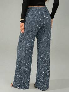 SHEIN Tall 女士黑色丝绒亮片休闲/音乐会/鸡尾酒会/夜生活/嘉年华抽绳阔腿裤 - 灰色 - 查看 2