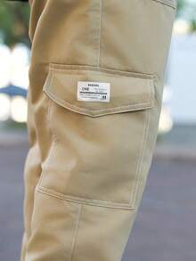 Devon Thys 1pc Men's Multi-Pocket Cargo Pants, Suitable For Spring/Summer Beach, Vacation, Casual, Sports, Training, Outdoor, Loose Fit Minimalist Fashion Sweatpants, Fitness, Jogging, Straight Leg Trousers, Fall - Khaki - View 3
