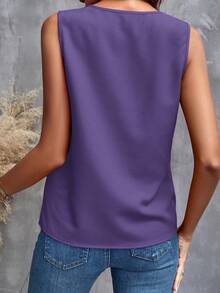 SHEIN Clasi Women's Casual Sleeveless Solid Color Ruffle Hem Blouse, Summer,Summer Top - Purple - View 2