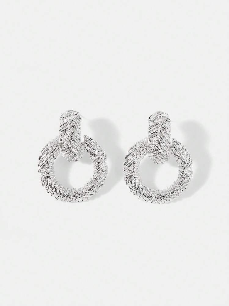 PRE SILVER GEOMETRIC TEXTURED EXAGGERATED EARRINGS