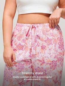 LUVLETTE Summer Plus Size Soft Cotton Patterned Wide Leg Loungewear Pajama Pants Pyjama Cotton Pajamas - Pink - View 5