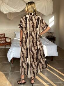 Vivie Lora Vestido midi holgado con estampado floral para mujer - Caqui - Ver 3