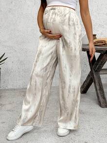 SHEIN Maternity Casual Drawstring Waist Loose Allover Print Pants - Black and White - View 4