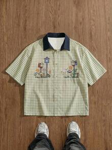 SWAVVY 男士时尚印花短袖衬衫，春夏款 - 黃色 - 查看 1