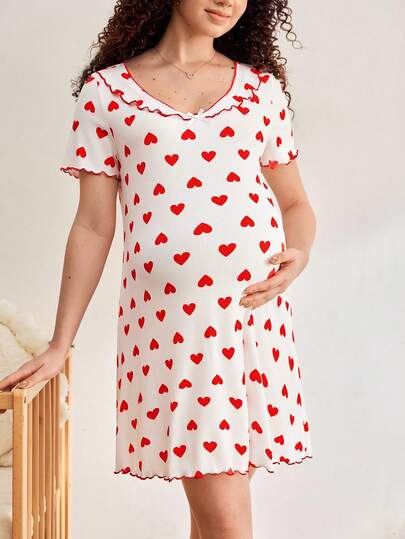 Comfortable, Casual, Homewear, Soft, Heart-Shaped Maternity Nightgown