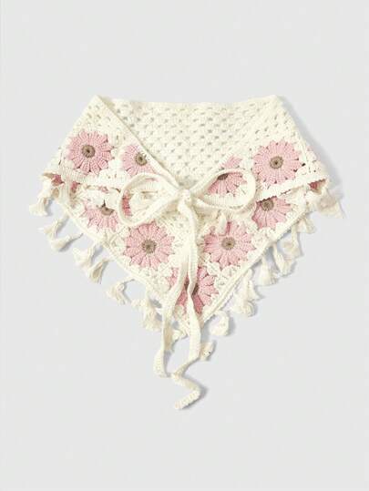 ROMWE Kawaii 1 件女式花朵、贝壳和流苏针织镂空弹性头带，适合日常佩戴、运动、海滩、度假头巾头巾发巾，头巾秋冬发带发饰女士度假装女士