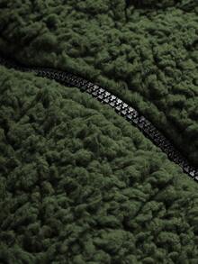 Manfinity Roghcode Chaqueta y abrigo con cremallera de manga larga de unicolor de felpa para hombre, invierno - Verde militar - Ver 3