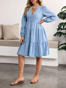 Breezaya Women's Denim Extra Long High Slit Dress - Blue - View 3