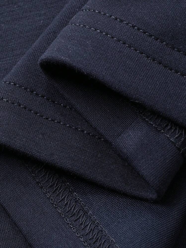 Women's Navy Blue Hooded Sweatshirt Casual Sleeveless Waist Cinched Midi Dress Sundress