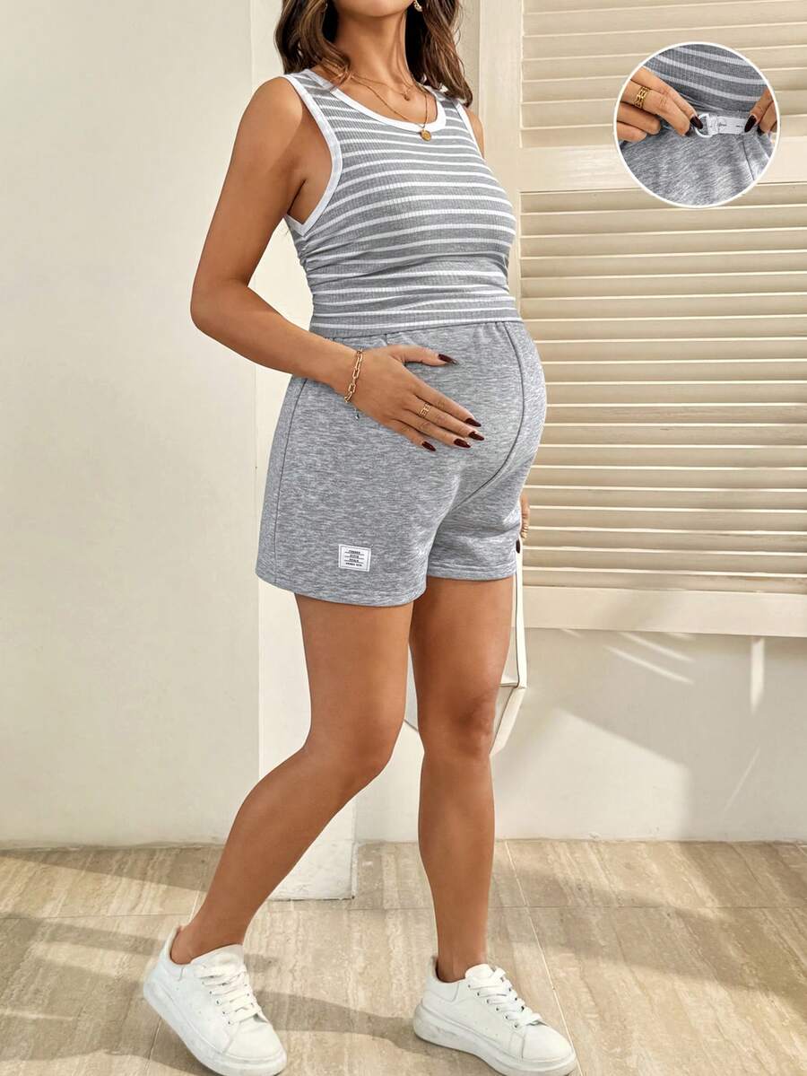 SHEIN Maternity Clothes Maternity Co Ord Summer Pregnant Clothes Gray Two-Piece Set Comfortable,  Soft Casual - Grey - View 1