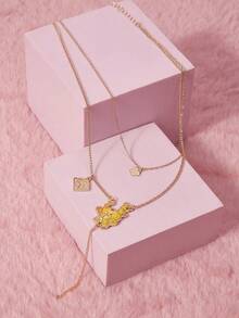 SCOOBY-DOO X SHEIN 1件锌合金卡通动物印花吊坠项链，精致细链，简约优雅，适合派对、音乐会、节日等场合。 - 金色 - 查看 4