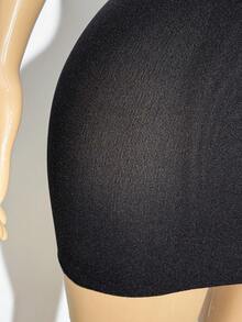 Jeanoix Women's Sexy Black Jacquard Slip Dress - Black - View 6