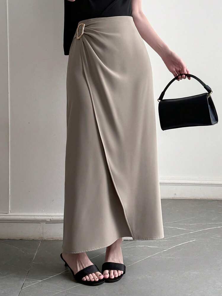 Women's Solid Color Metal Decor Elegant Office Skirt Summer