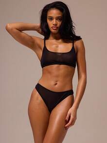 MUSERA ESSENTIALS 3件套薄纱网眼圆领文胸，性感家居服，可爱睡衣必备单品 - 彩色 - 查看 2