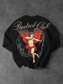 PAVTROS Tricou bărbați la modă cu imprimeu Cupidon, guler rotund, mânecă scurtă, tricouri grafice pentru bărbați, tricouri grafice pentru bărbați Y2k Pro Club, cămașă pentru bărbați, tricouri grafice crop, haine Y2k pentru bărbați, tricouri - Negru - Vizualizare 2