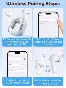 Teckwe Wireless Earbuds, Earphones With Charging Case And LED Digital Display, Microphone, Works With All Phone Devices - one-size - View 11