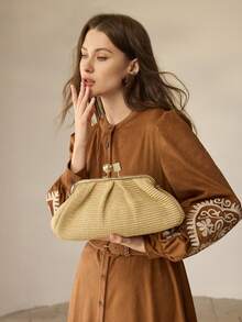 MOTF PREMIUM WOMEN'S FASHION PARTY & HOLIDAY PLEATED CLUTCH BAG - Coffee - View 1