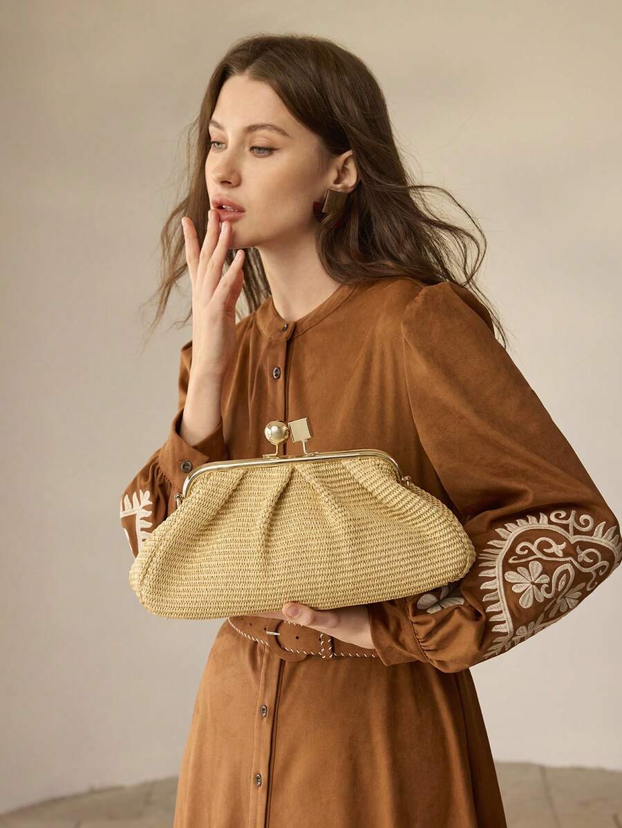 MOTF PREMIUM WOMEN'S FASHION PARTY & HOLIDAY PLEATED CLUTCH BAG - Coffee - View 1