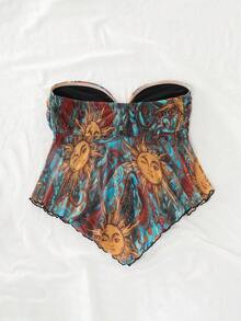 SHEIN PETITE CURVE 大码女士度假印花针织抹胸上衣，适合秋冬季穿着 - 藍色 - 查看 2