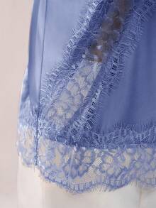 Avenya Women's Summer Beach Vacation Satin & Contrast Lace Asymmetrical Hem Camisole - Blue - View 2