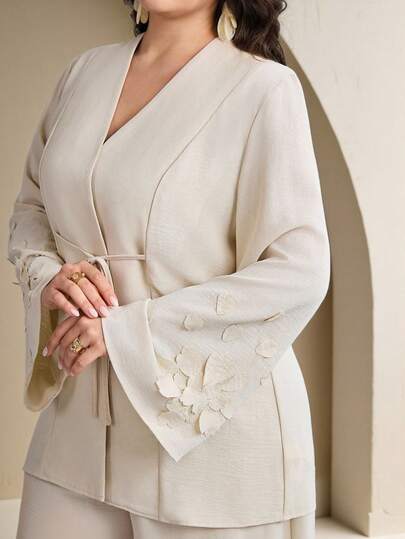 Veilorie Plus Size Women's Solid Color Cross-Wrap Batwing Sleeve Elegant Arabic Style Set Pant Suit Set Plus Women Suit Sets