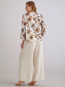 Parysyn 大码女式梭织休闲秋季两件套 - 杏色 - 查看 3