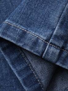 DAZY Quần jeans ống rộng xếp ly phối nhiều mảnh dành cho bé gái, cạp chun co giãn, kiểu dáng thường ngày. - Màu xanh lam - Xem 7