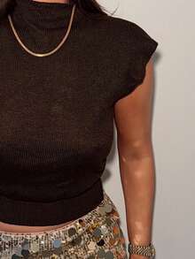 Ambs Edit Elegant High Neck Loose Casual Versatile Sleeveless Knit Sweater Vest,Brown Sweater In Fall/Winter - Coffee Brown - View 3