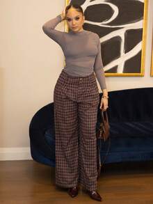 Melissa Matos Women's Casual Loose Fit Brushed Plaid Wide Leg Pants, Autumn/Winter - Multicolor - View 1