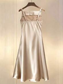 GlowEve Váy nữ dáng chữ A xếp ly không tay, eo nhún, thanh lịch, lãng mạn, tinh tế, vải taffeta - Màu be - Xem 2