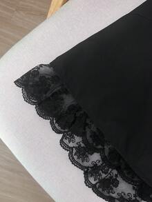 GlowEve CURVE 大码女式蕾丝网纱拼接无袖衬衫，百搭日常通勤黑色蕾丝上衣，黑色上衣，优雅黑色背心，女士黑色衬衫，优雅女士黑色上衣 - 黑色 - 查看 6