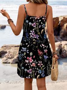 Sylviya Casual Floral Print Knit Camisole Dress For Women, Suitable For Summer Vacation Chic Dress,Vacation - Multicolor - View 2