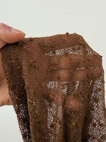 SHEIN EZwear New Summer Music Festival Brown Mesh Halter Top & Pants Set For Women - Coffee Brown - View 13