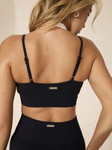 Aralina 罗纹无缝双层露背吊带上衣和打底裤套装 - 黑藍色 - 查看 4