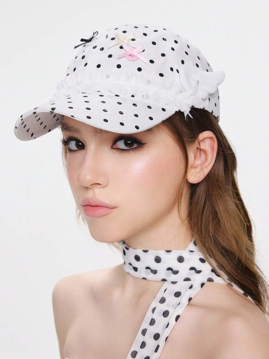 ROMWE Grunge Punk 1pc Punk Style Circular Hollow Rivet Beret Hat, Y2K Round Pendant Newsboy Cap, Daily Personalized Fashion Item - White - View 1