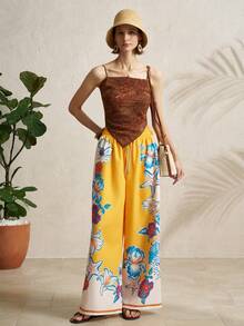 INAWLY Graphic Print Drawstring Loose Wide Leg Pants - Multicolor - View 4