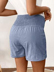 SHEIN 夏季度假风穿搭，蓝色棉质短裤，收腰设计，孕妇适用，舒适透气。孕妇棉麻纯色抽绳腰休闲短裤，女士夏季短裤，女士休闲短裤，浅蓝色短裤，舒适短裤，女士沙滩短裤，女士短裤，舒适蓝色短裤，女士休闲夏季穿搭，女士短裤，女士高腰短裤套装，女士短裤罩衫，女士休闲夏季服装，女士沙滩短裤，女士高腰夏季套装，女士短裤套装，最佳穿搭，Y2K风半身裙，羊毛半身裙，女士夏季服装，女士度假套装，女士短裙 - 藍色 - 查看 2
