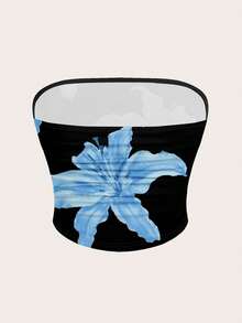 SHEIN EZwear 2pcs Women Casual Asymmetrical Hem Ruched Fitted Tube Top - Multicolor - View 8