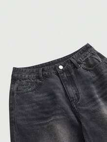 ROMWE Grunge Punk Casual Washed Floral Embroidered Wide-Leg Jeans - Black - View 3